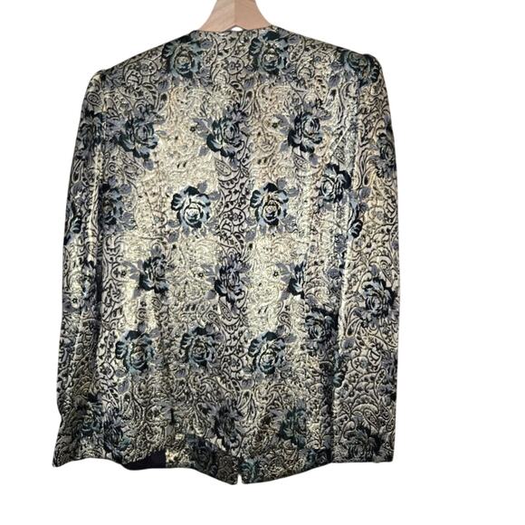 KATHERINE LINDSAY METALLIC BROCADE JACKET BLAZER FLORAL SIZE 14 VINTAGE 0308 - Picture 3 of 10